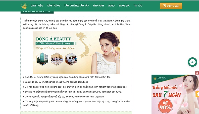 TMV Đông Á: Ngang nhiên quảng cáo và thực hiện dịch vụ truyền trắng khi chưa được cấp phép